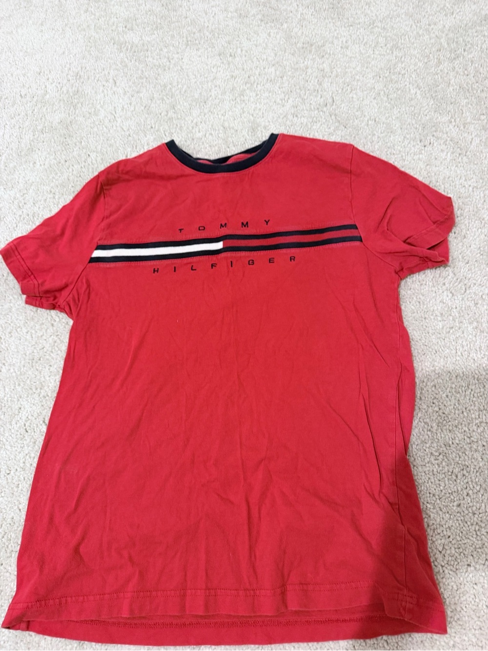 Tommy Hilfiger Red Logo Stripe Crew Neck T-Shirt